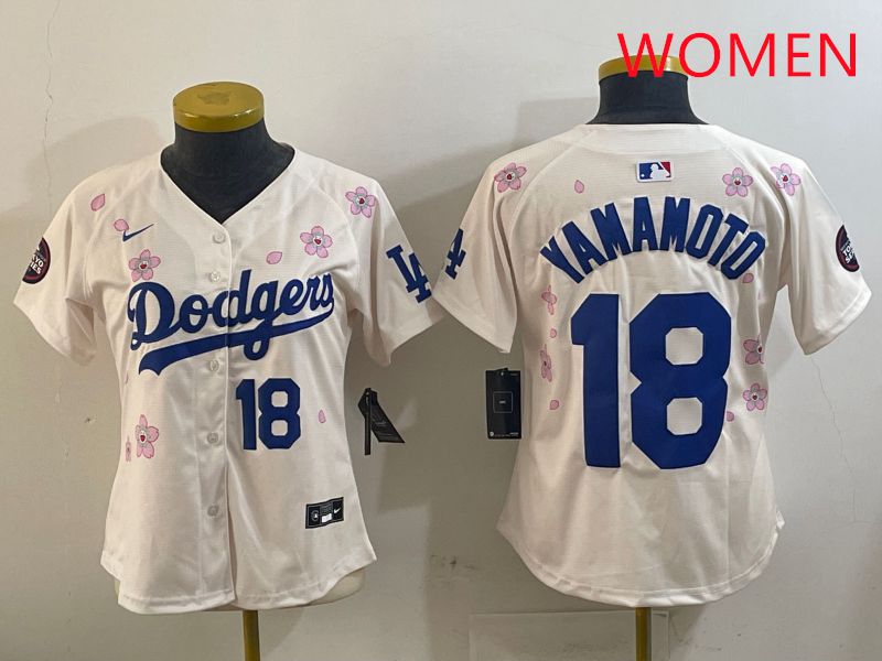 Women Los Angeles Dodgers #18 Yamamoto Cream Sakura Edition 2025 Nike MLB Jersey style 16